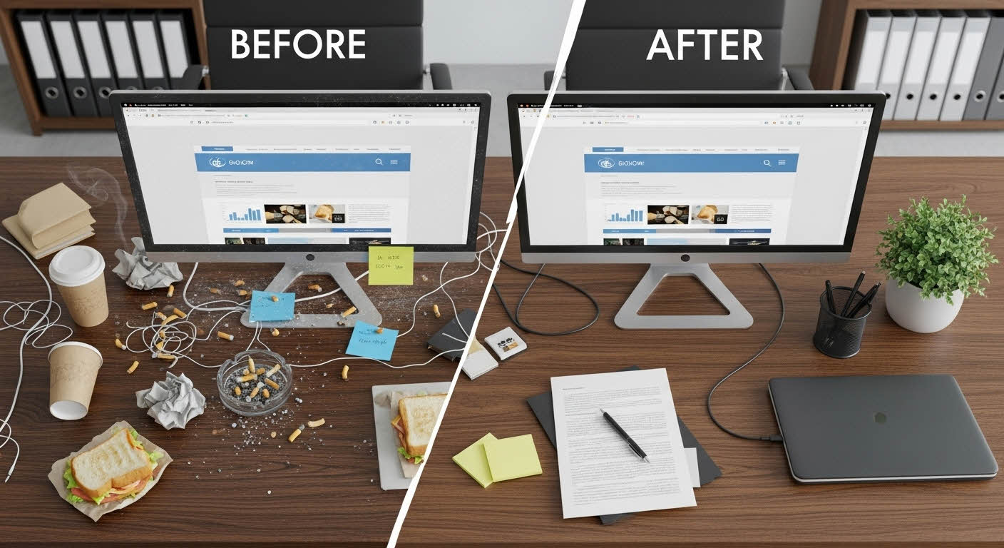 사무실 책상 소독 전후